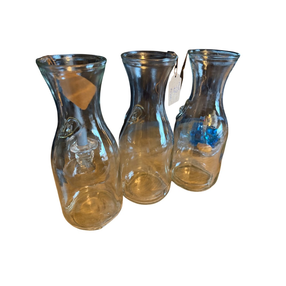 Set of 3 Since 1852 Embossed Glass Carafes 10.5 Inch Clear Wine Water Pitchers